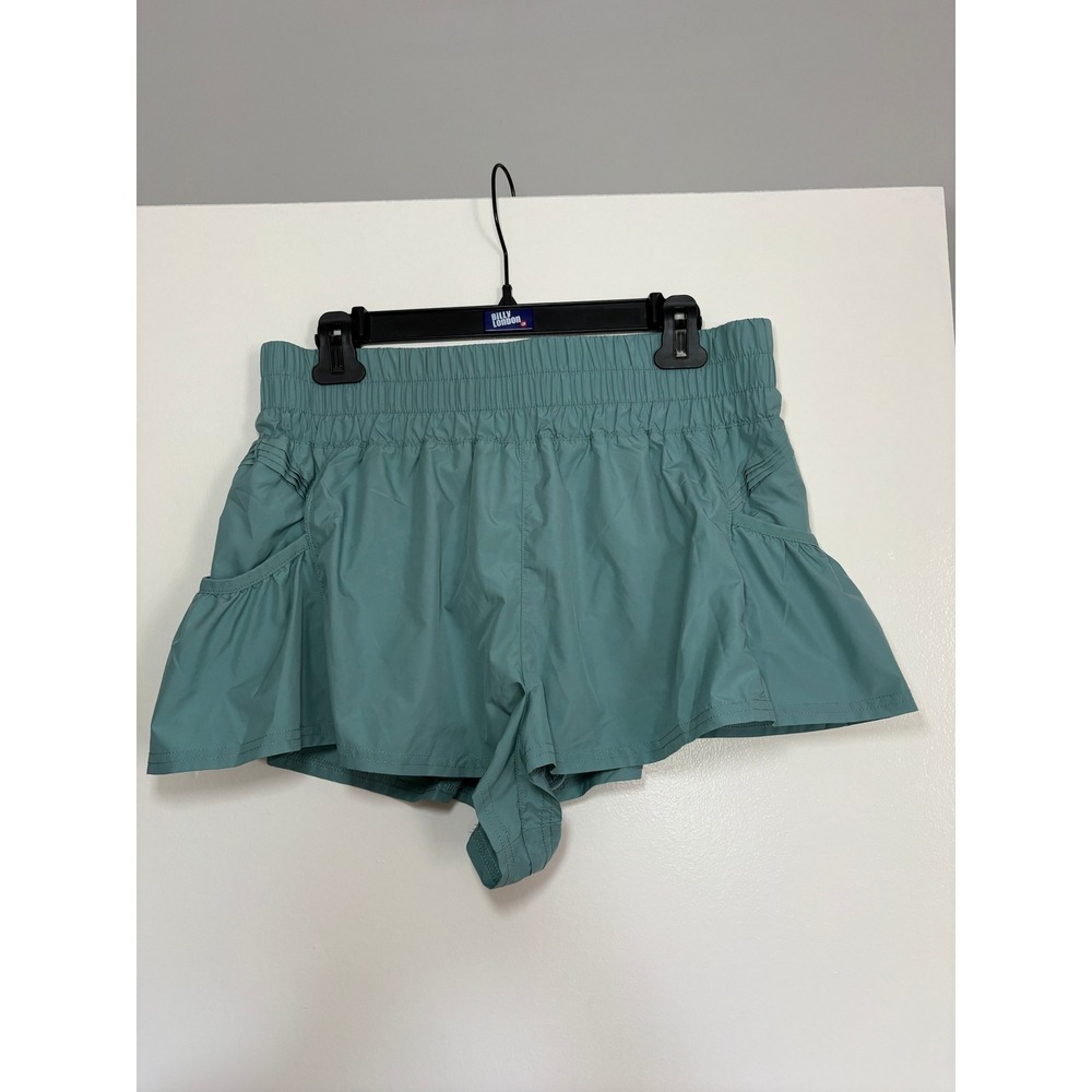 NEW FP Movement Get Your Flare On Shorts Medium Teal Blue Smocked Athletic